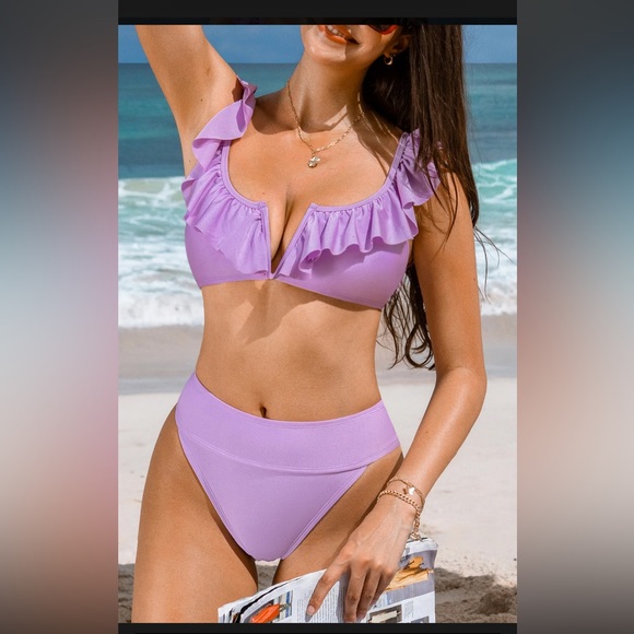 Cupshe Lilac Ruffle Bikini Set - Picture 3 of 6